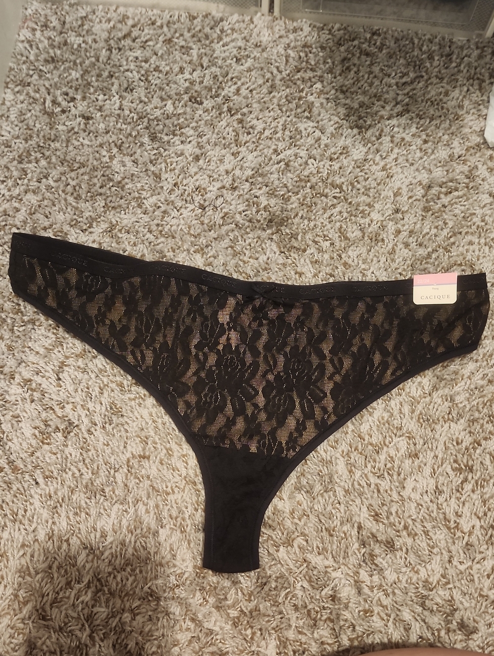 Cacique Black Floral Lace Thong